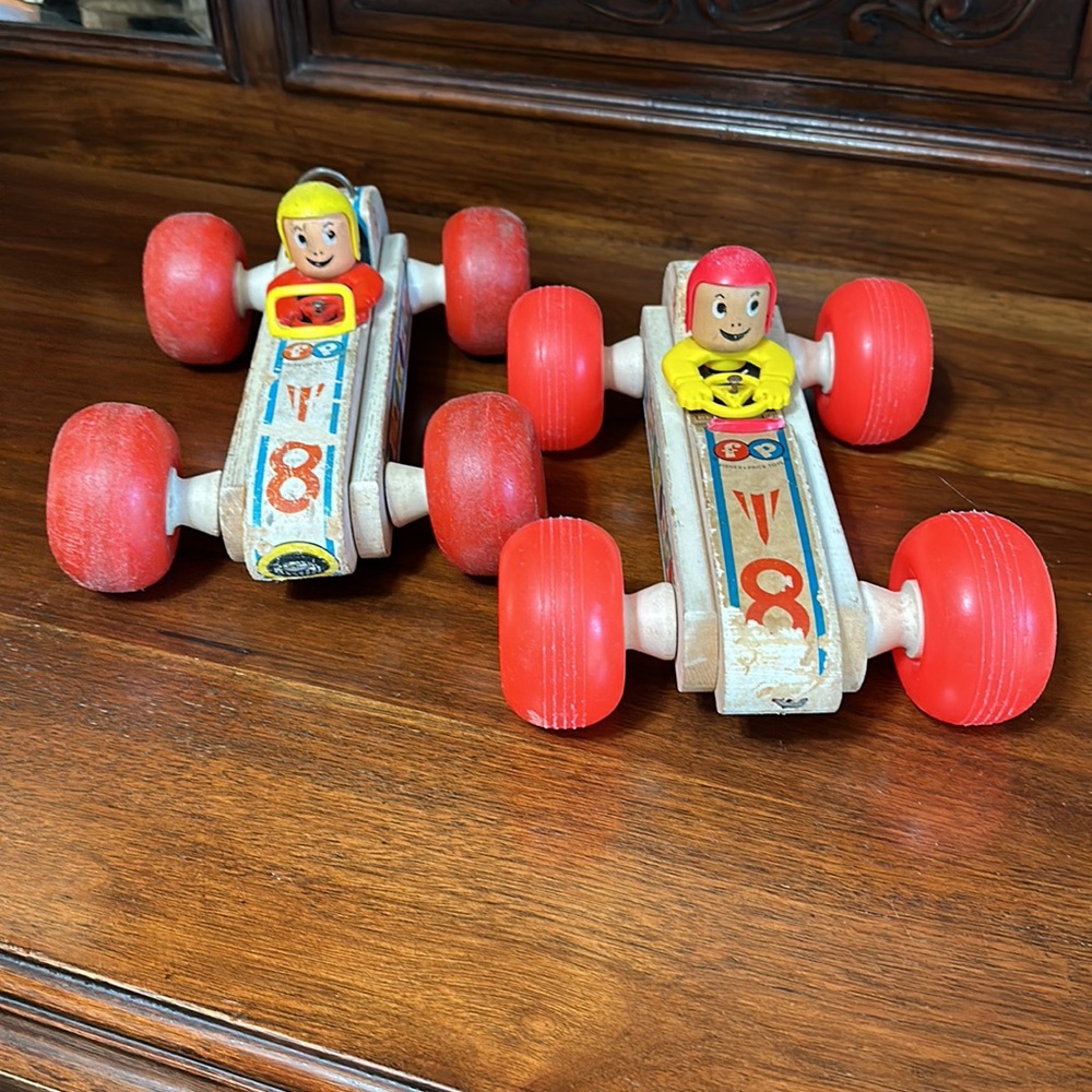 2 Vintage Fisher-Price Bouncy Racer Car Toys